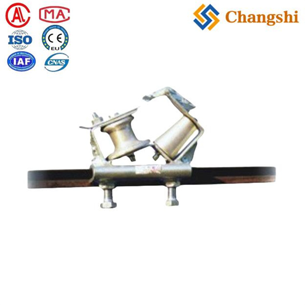 Angled Crossarm Mounted Stringing Pulley Block In Overhead Power Line Construction Stringing Operations